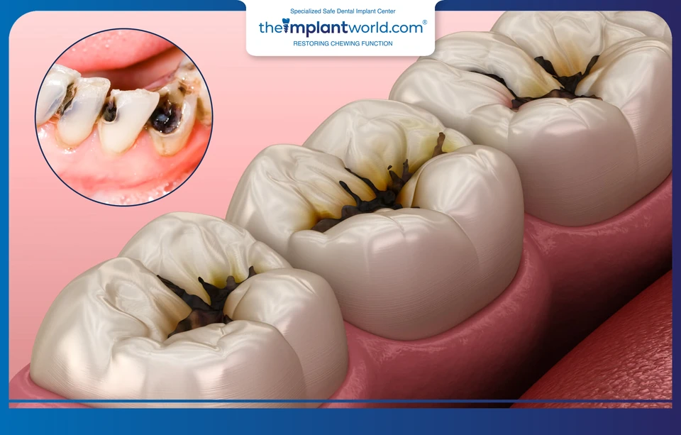 Untreated tooth decay leads to pulp necrosis and tooth loss